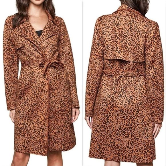 CLASSIC vegan suede Leopard Print Trench coat jack - Picture 1 of 7